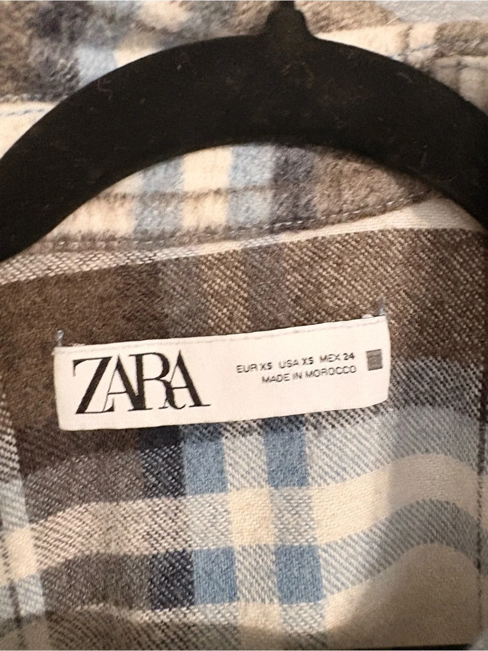 Zara Plaid Cropped Shacket Jacket Blue Brown Cream Women’s XS